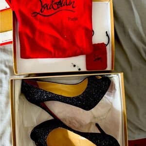 christian louboutin black 120 glitter heels open toe